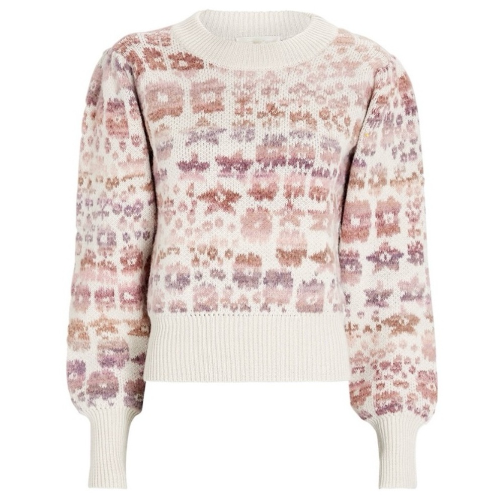 $395 LoveShackFancy Kirsten Wool/Alpaca Printed Pullover Ribbed Sweater size M - Picture 3 of 14